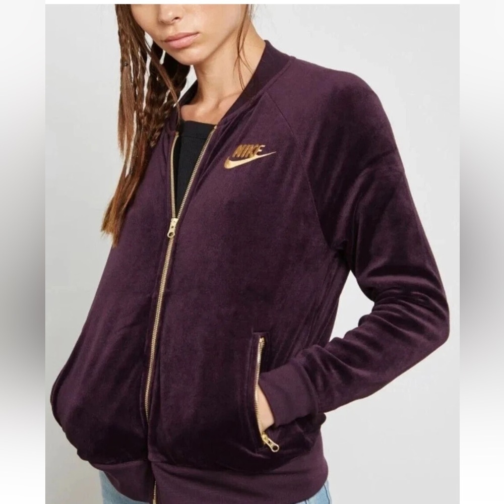 Nike Sportswear Women's Velour Purple/Gold Track Jacket size small